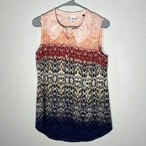 CABI Love Peter Pan Collar Ombré Sleeveless Blouse #3078 Size Small